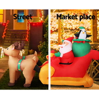 Jingle Jollys Christmas Inflatable Santa Sleigh 2.2M Illuminated Decorations thumbnail