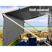 Caravan Privacy Screen Roll Out Awning 4.6x1.95M End Wall Side Sun Shade Grey thumbnail