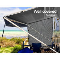 Caravan Privacy Screen Roll Out Awning 1.95 x 2.2M Sun Shade End Wall Side Grey thumbnail