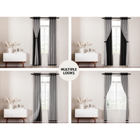 Artiss 2X 132x160cm Blockout Sheer Curtains Black thumbnail
