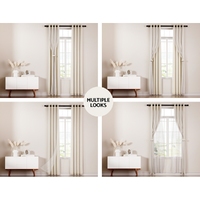 Artiss 2X 132x213cm Blockout Sheer Curtains Beige thumbnail