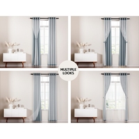 Artiss 2X 132x213cm Blockout Sheer Curtains Light Grey thumbnail