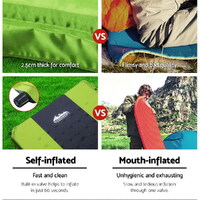 Weisshorn Self Inflating Mattress Camping Sleeping Mat Air Bed Pad Double Green thumbnail