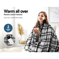 Giselle Bedding Electric Throw Rug Flannel Snuggle Blanket Washable Heated Grey and White Checkered thumbnail