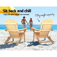Gardeon Adirondack Outdoor Chairs Wooden Beach Chair Patio Furniture Garden Natural thumbnail