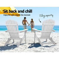 Gardeon Adirondack Outdoor Chairs Wooden Foldable Beach Chair Patio Furniture White thumbnail