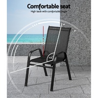 Gardeon 2PC Outdoor Dining Chairs Stackable Lounge Chair Patio Furniture Black thumbnail