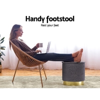 Artiss Ottoman Foot Stool Round Teddy Fabric Charcoal thumbnail