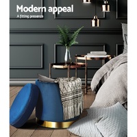 Artiss Ottoman Storage Foot Stool Round Velvet Navy thumbnail
