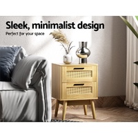 Artiss Rattan Bedside Table 2 Drawers Wood - RIE Oak thumbnail