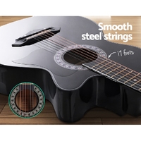 Alpha 38 Inch Acoustic Guitar Wooden Body Steel String Full Size Cutaway Black thumbnail