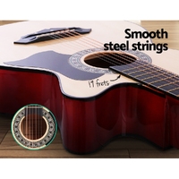 Alpha 38 Inch Acoustic Guitar Wooden Body Steel String Full Size Cutaway Wood thumbnail