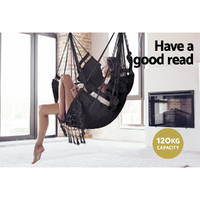 Gardeon Hanging Hammock Chair Outdoor Swing Hammocks Tassel Grey thumbnail