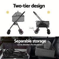 i.Pet Pet Stroller 2-tier Dog Pram Large Cat Carrier Travel Pushchair Foldable thumbnail