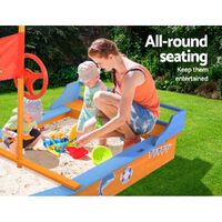 Keezi Kids Sandpit Wooden Boat Sand Pit with Canopy Bench Seat Beach Toys 150cm thumbnail