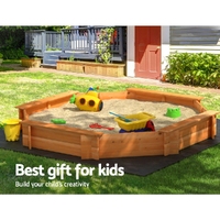 Keezi Kids Sandpit Wooden Round Sand Pit with Cover Bench Seat Beach Toys 182cm thumbnail
