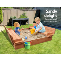 Keezi Kids Sandpit Wooden Sandbox Sand Pit Foldable Seat Outdoor Beach Toys 90cm thumbnail