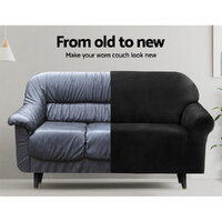 Artiss Sofa Cover Couch Covers 2 Seater Velvet Black thumbnail