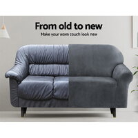 Artiss Sofa Cover Couch Covers 2 Seater Velvet Grey thumbnail