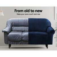 Artiss Sofa Cover Couch Covers 3 Seater Velvet Sapphire thumbnail