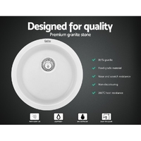 Cefito Stone Kitchen Sink Round 430MM Granite Under/Topmount Basin Bowl Laundry White thumbnail