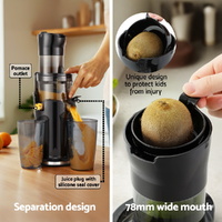 Devanti Slow Juicer Cold Press Fruit Juice Extractor 200W Black thumbnail
