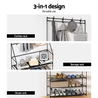 Artiss Shoe Rack Hall Tree 16 Pairs Black thumbnail