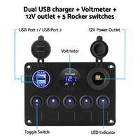 Giantz 5 Gang 12V Switch Panel For Car Boat Marine USB ON-OFF LED Rocker Toggle thumbnail