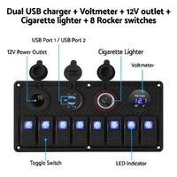 Giantz 8 Gang 12V Switch Panel For Car Boat Marine USB ON-OFF LED Rocker Toggle thumbnail