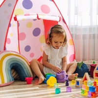 Keezi Kids Playhouse Play Tent Pop Up Teepee Ball Pit Tunnel Basketball Hoop Red thumbnail
