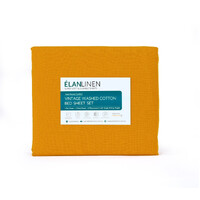 Elan Linen 100% Egyptian Cotton Vintage Washed 500TC Mustard Single Bed Sheets Set thumbnail