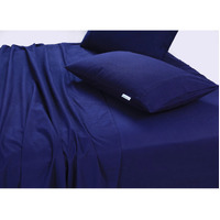 Elan Linen 100% Egyptian Cotton Vintage Washed 500TC Navy Blue Single Bed Sheets Set thumbnail