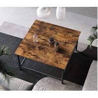 Robust Coffee Table Steel Frame and Mesh Storage Shelf,  Rustic Brown and Black thumbnail