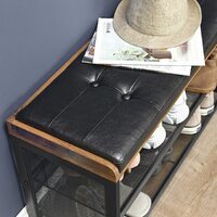 Shoe Bench with Mesh Shelf and Faux Leather Vintage Brown Black 80 x 30 x 48 cm thumbnail