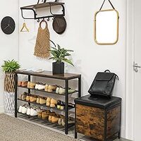 Shoe Rack with 3 Mesh Shelves Rustic Brown and Black thumbnail