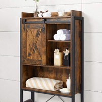 Bathroom Organiser Rack with Small Cabinet Steel Frame 64 x 24 x 171 cm Rustic Brown and Black thumbnail
