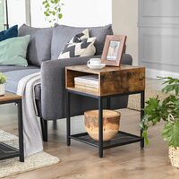 Side Table with Open Compartment and Mesh Shelf Rustic Brown and Black thumbnail