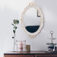 Oval Antique White 25 x 38 cm Vintage Carved Hanging Wall Mirror for Bedroom and Living-Room thumbnail