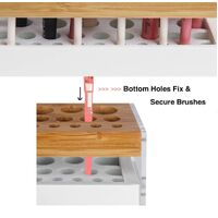 31 Holes Acrylic Bamboo Brush Holder Organiser Beauty Cosmetic Display Stand with Leather Drawer White (22.3 x 8.6 x 21.5 cm) thumbnail