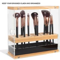 31 Holes Acrylic Bamboo Brush Holder Organiser Beauty Cosmetic Display Stand with Leather Drawer Black (22.3 x 8.6 x 21.5 cm) thumbnail