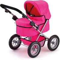 Foldable Dolls Pram with Height-Adjustable Handle and Shoulder Bag, Stable, Pink thumbnail