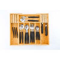 Large Capacity Bamboo Expandable Drawer Organizer with Knife Block Holder for Home Kitchen Utensils thumbnail