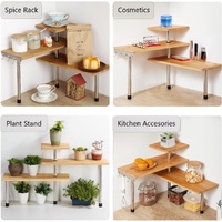 CARLA HOME 3 Tier Corner Shelf Kitchen Spice Rack Organiser with Hooks for Home Storage & Organisation thumbnail
