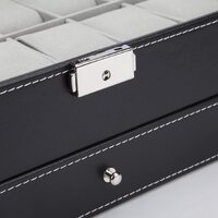 Black Leather Watch Box Jewelry Display Case with Drawers (12 Slots with 2 Layers) thumbnail