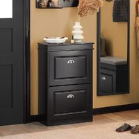 Shoe Cabinet 2 Drawers Storage Cupboard Black thumbnail