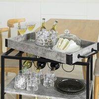Industrial Vintage Style Wood Metal 3 Tiers Kitchen Serving Trolley with Wine Rack (Grey) thumbnail
