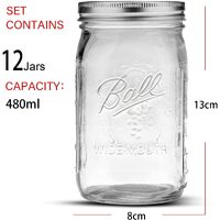 12 Pieces Canning Jars - 480ml Mason Jar Empty Glass Spice Bottles with Airtight Lids and Labels thumbnail