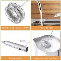Silver Rechargeable Electric Milk Frother Handheld (3 Speeds) thumbnail