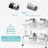 Stainless Steel 2-Tier Dish Drying Rack with Utensil Holder, Cutting Board Holder and Dish Drainer for Kitchen Counter (Silver) thumbnail