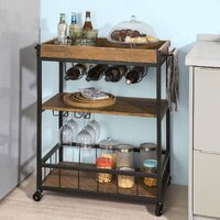 Industrial Vintage Style Wood Metal 3 Tiers Kitchen Serving Trolley with Wine Rack (Brown) thumbnail